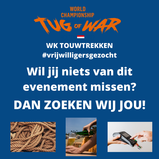 𝗩𝗥𝗜𝗝𝗪𝗜𝗟𝗟𝗜𝗚𝗘𝗥𝗦 𝗚𝗘𝗭𝗢𝗖𝗛𝗧 
Tijdens het WK Touwtrekken zullen spelers vanuit vele lan…